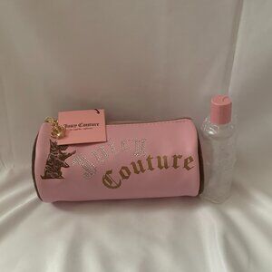 JUICY COUTURE Faux Leather Small Barrel Cosmetic Case in Pink/Brown